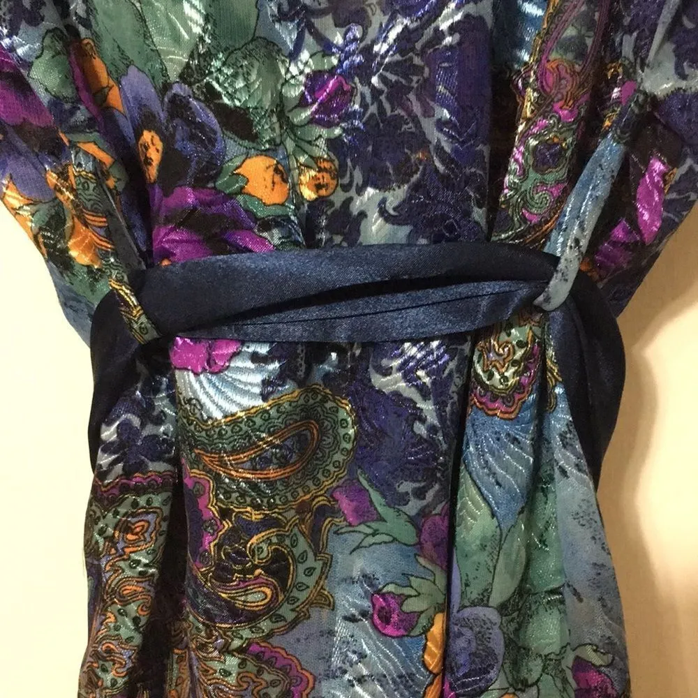 Victoria’s Secret • Teal Floral Small Petite Satin Robe with Fringe Sash - Image 8