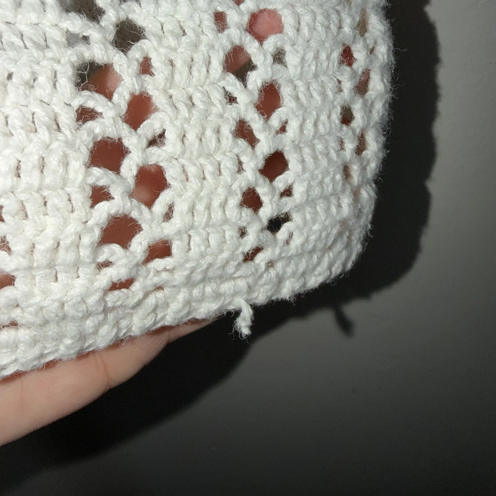 Express Tricot Vintage 90s White Crochet Sweater Womans M Vest Boho Ramie Cotton - Image 7