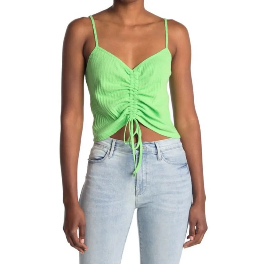 Abound Neon Lime Green Drawstring Cinched V-neck Front Tank Top - Image 3