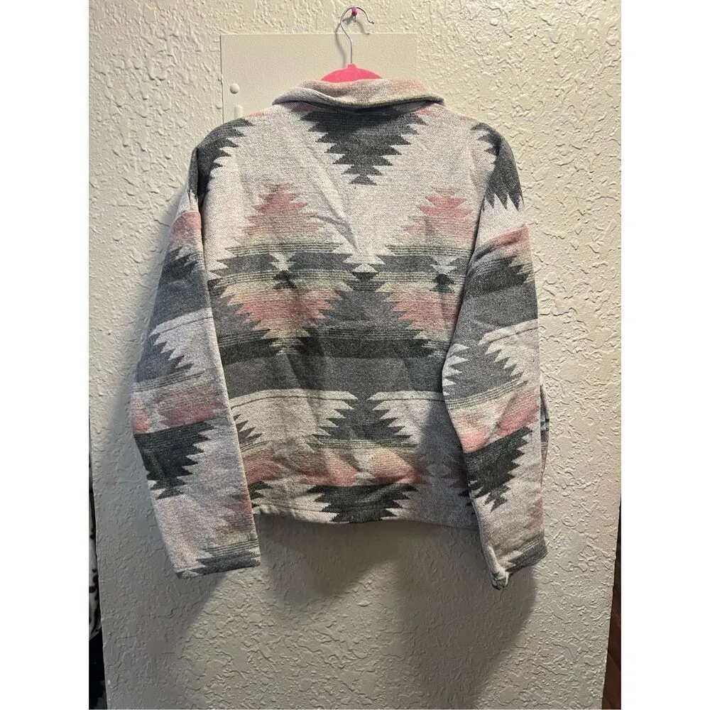 Blue B Collection Grey & Pink Aztec Button Up Shacket Woman’s Size Large - Image 7