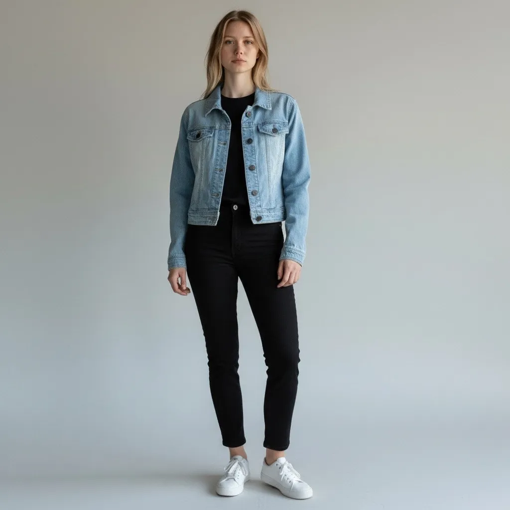 Cherokee Womens size medium classic light-wash Cropped denim jacket - Image 2