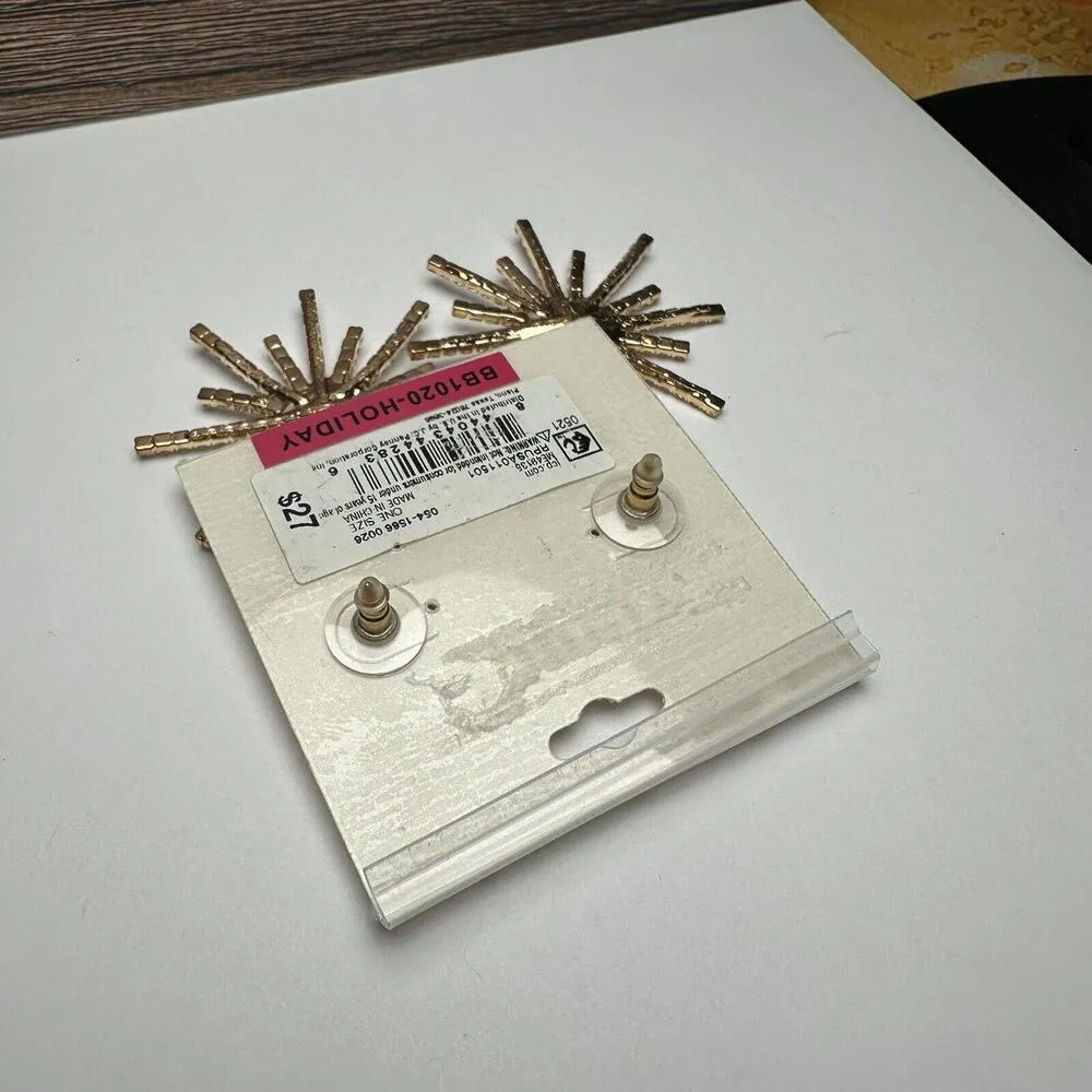 Bijoux Rhinestone Starburst Gold Tone Clear Pierced Dangle Drop Earrings NWT - Image 4