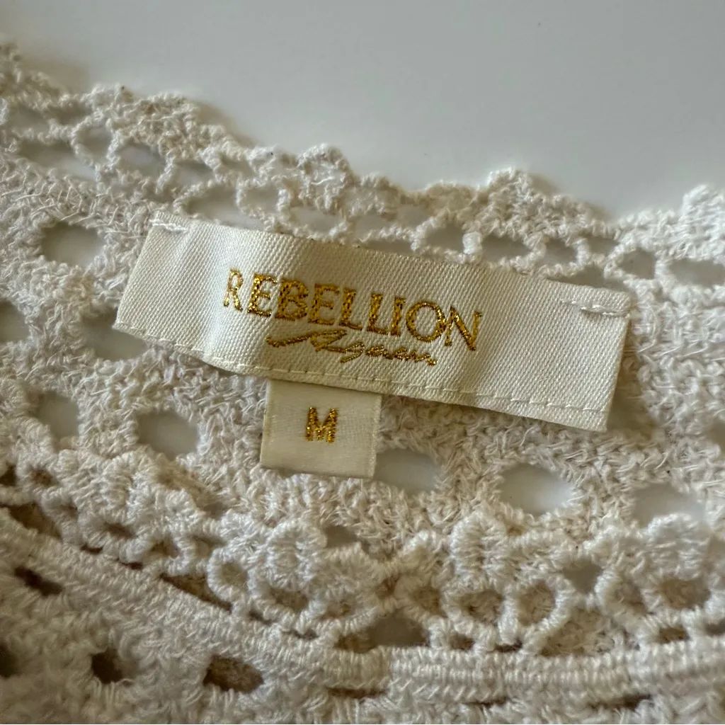 Vintage Y2K Rebellion Again Women’s Ivory Crochet Boho Hippie Festival Top SZ M Size M - Image 5
