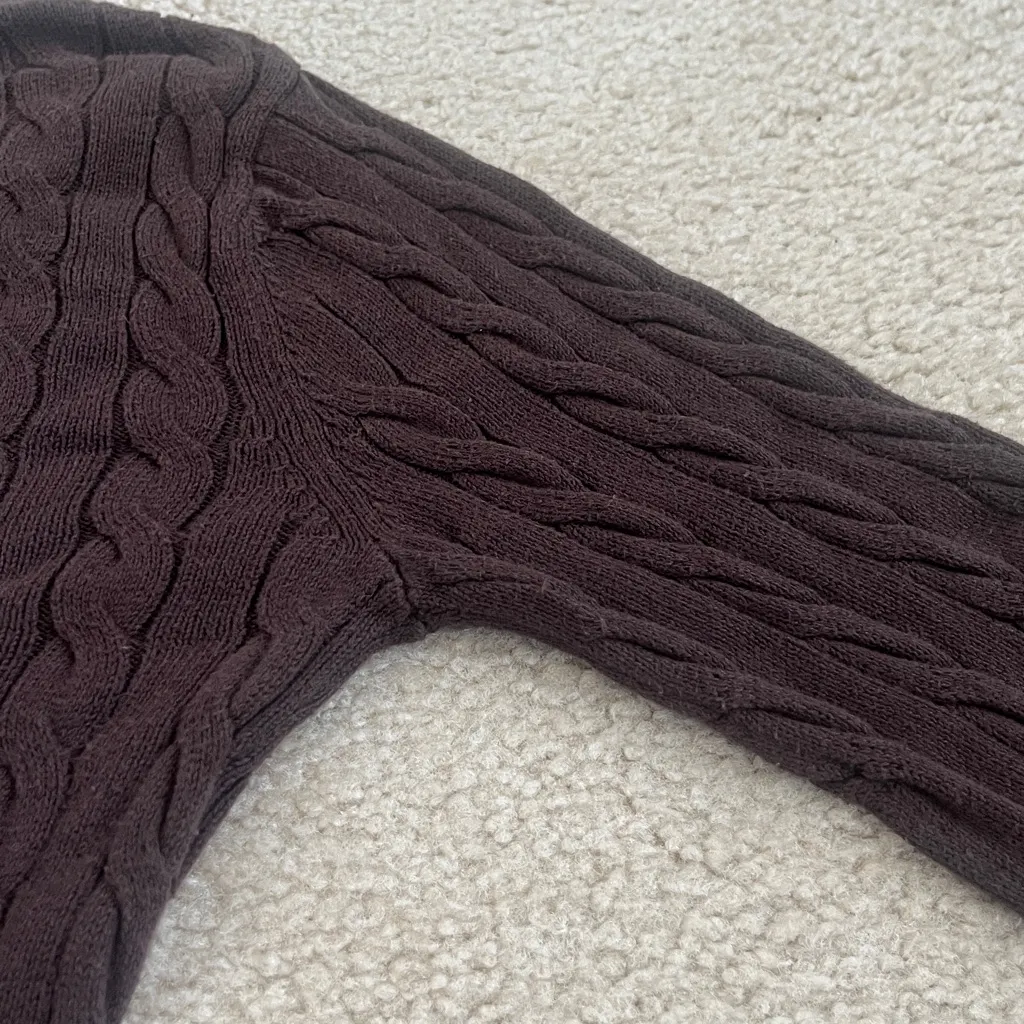 Lacoste V-neck Cable Knit Sweater in Brown Women's 38 - Image 7