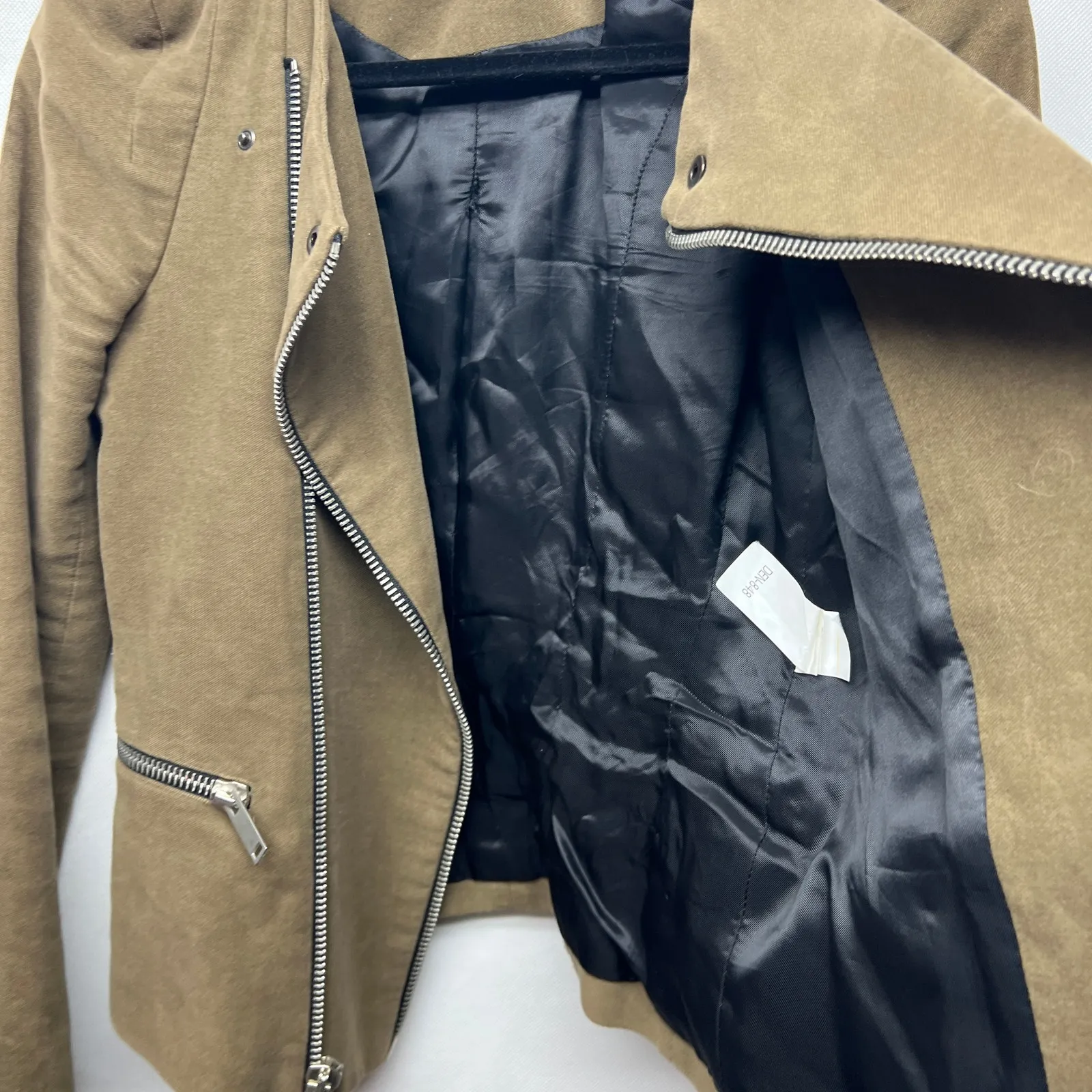 Zara Woman Faux Suede Brown Full Zip Moto Jacket Size XS Flawed - Image 8