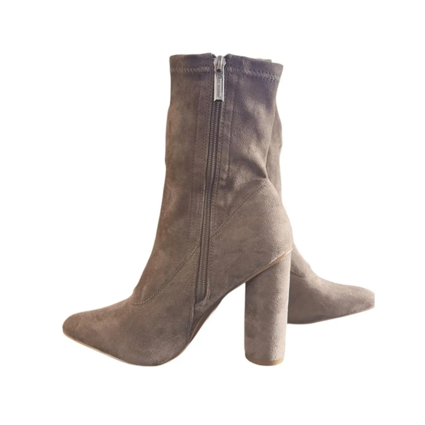 Cape Robbin Womens Taupe Ankle Boots Chunky Block Heel Pointed Toe Suede - Image 7