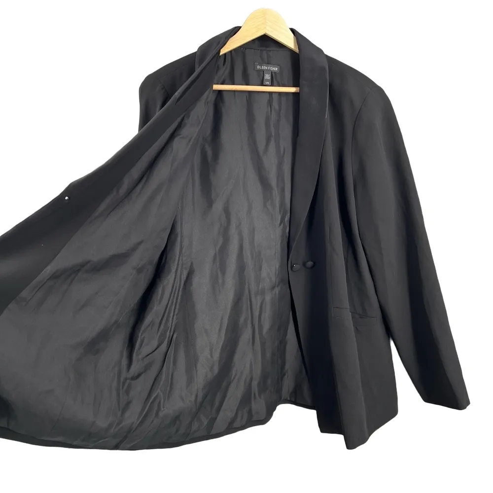Eileen Fisher Black Jacket Blazer Silk Minimalist  Office Formal Classic Large - Image 4
