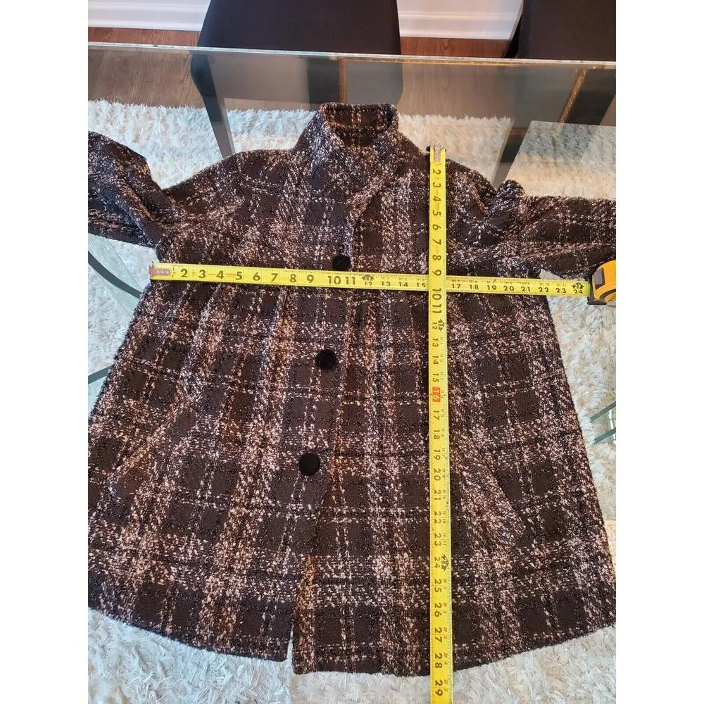 Davi Antte Women's Gray & White Plaid Long Sleeve Buttons Front Jacket Coat XL - Image 15