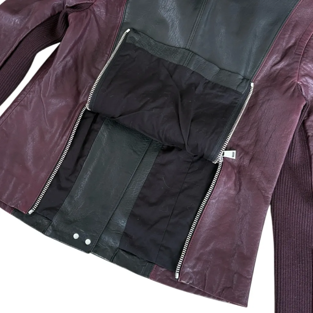 EUC Vince Lambskin Leather Two Tone Moto Jacket Black Burgundy Medium - Image 11