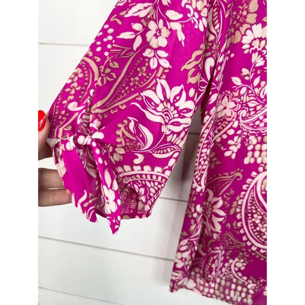 Jones New York Orchard Beige Paisley Print VNeck 3/4 Sleeve Blouse Petite Small - Image 4