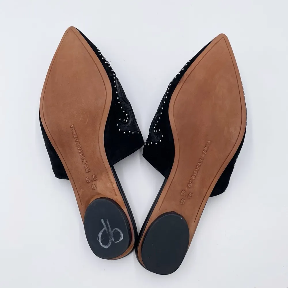 BCBGMAXAZRIA Nola Mules Black Suede Leather Studded Slip On Shoe Womens Size 6.5 - Image 8