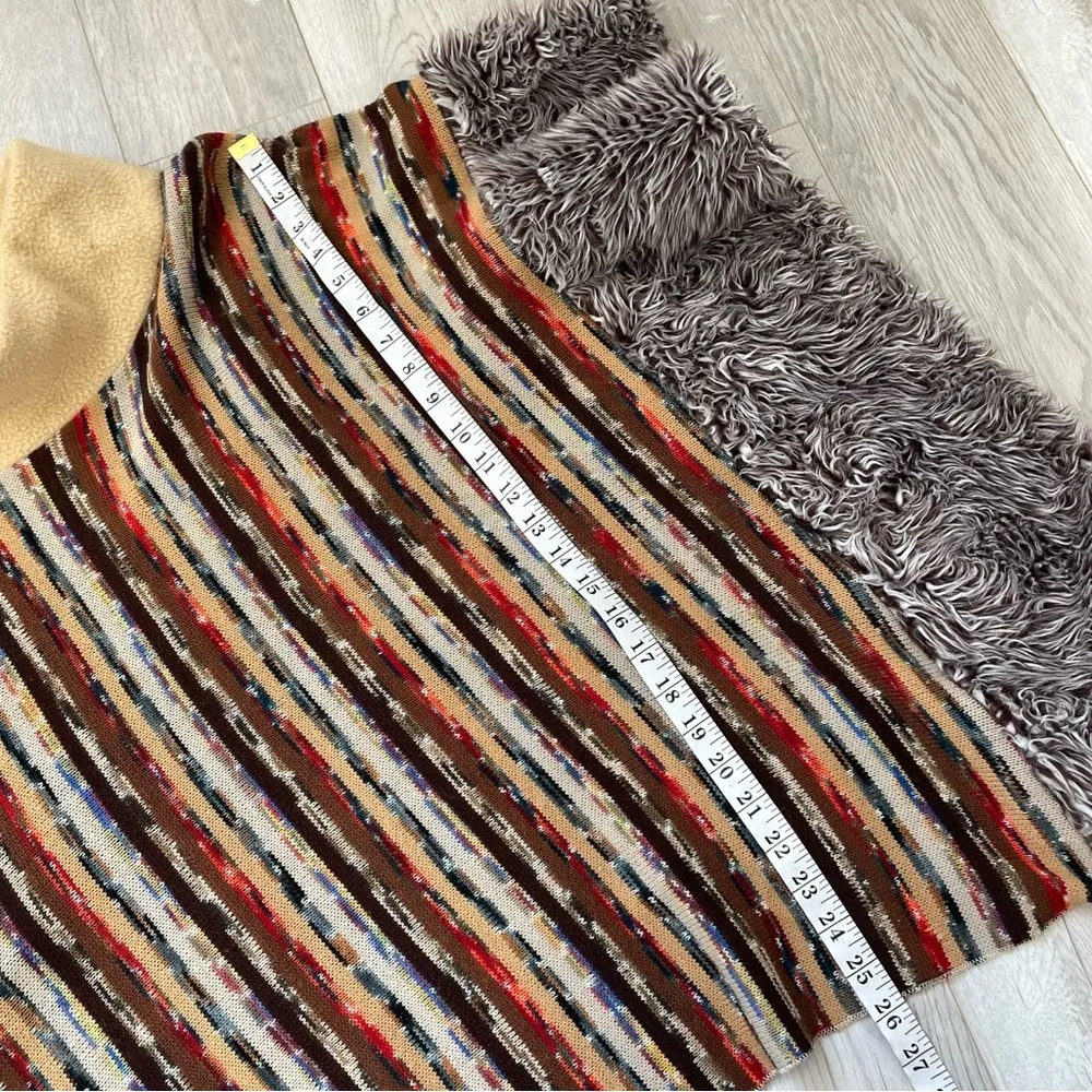 Marcia Bloom y2k Vintage Striped Knit Fur Trim Poncho (os) 90s funky eclectic Red Size undefined - Image 2