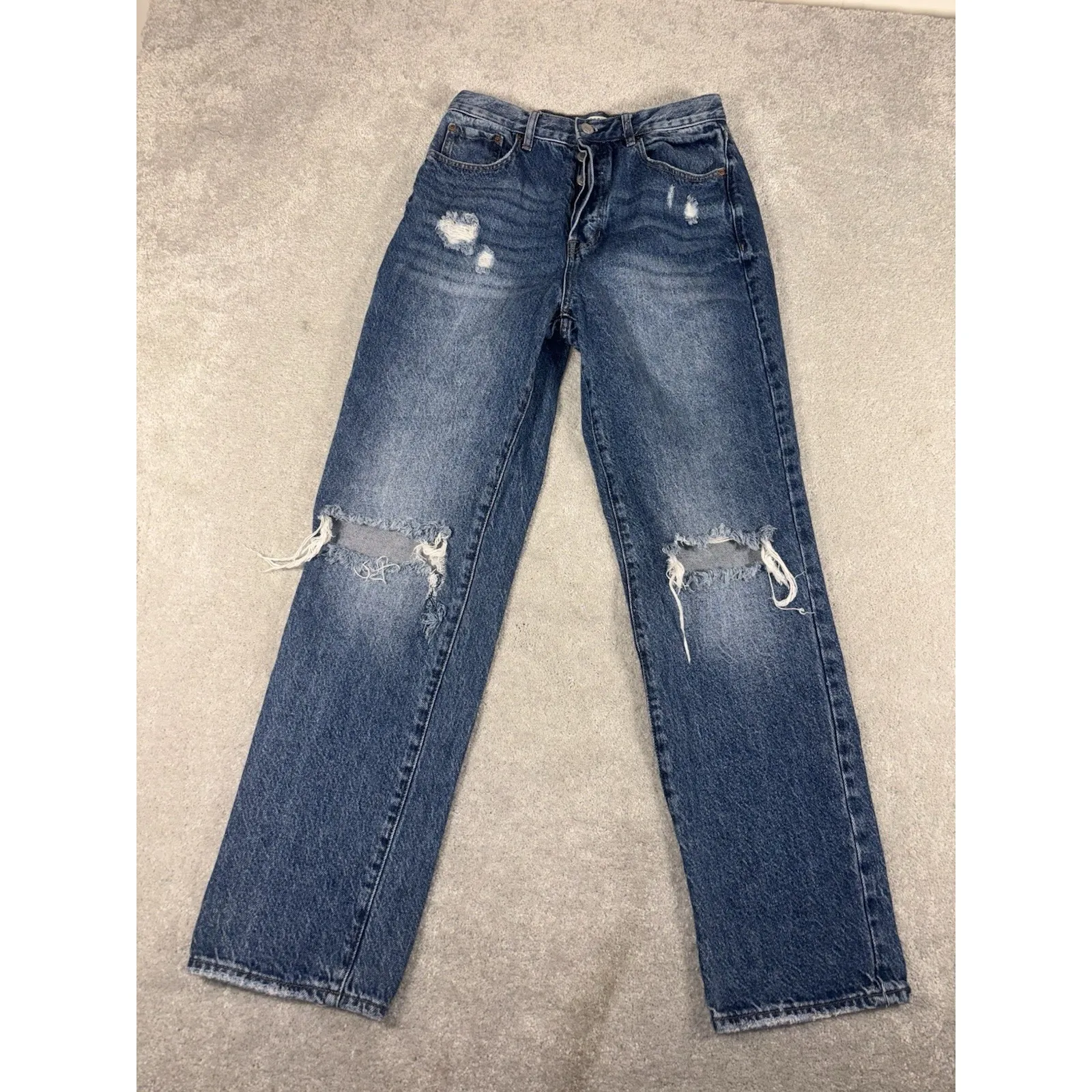 Pac Sun Distressed Dad Denim Jeans Womens Sz 27 Med Wash Straight Leg Grunge - Image 2