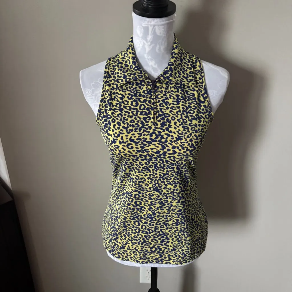 Tzu Tzu Womens Golf Pickleball Athletic Polo Tank Top Shirt Leopard Print Small Green - Image 2