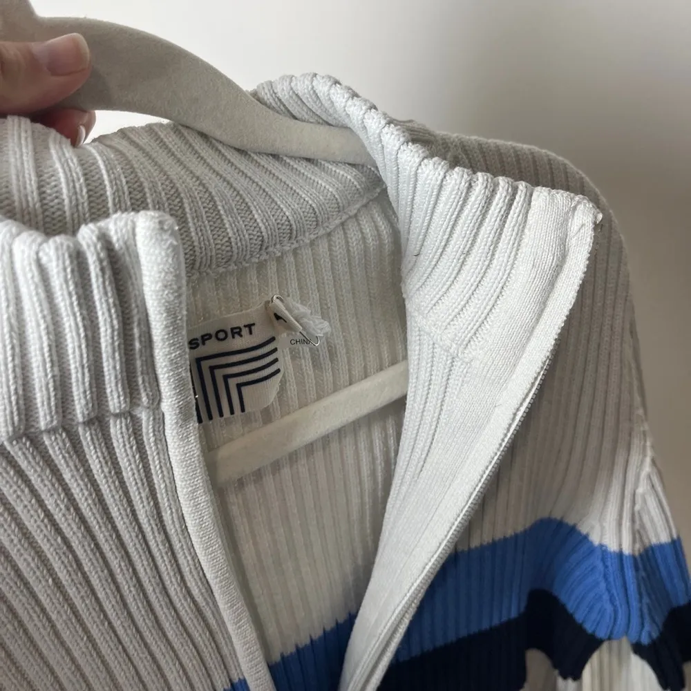 Tory Burch Sport Retro Preppy White Blue Color Blocked Cardigan Sweater Sz M Size M - Image 14