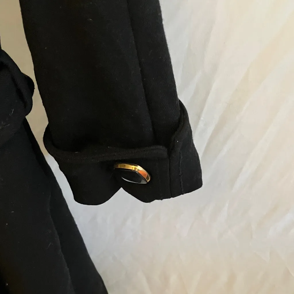 Kate Spade: Black Winter Wool (95%) Trench Coat- Gold Tone Accents - Image 7