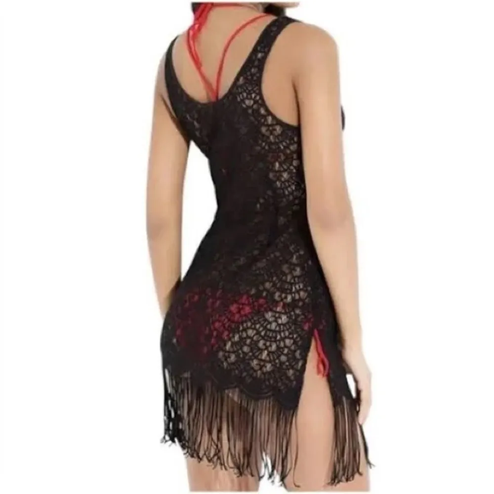 Agent Provocateur Black Fringe Lace Cover Up Dress Large - Image 2