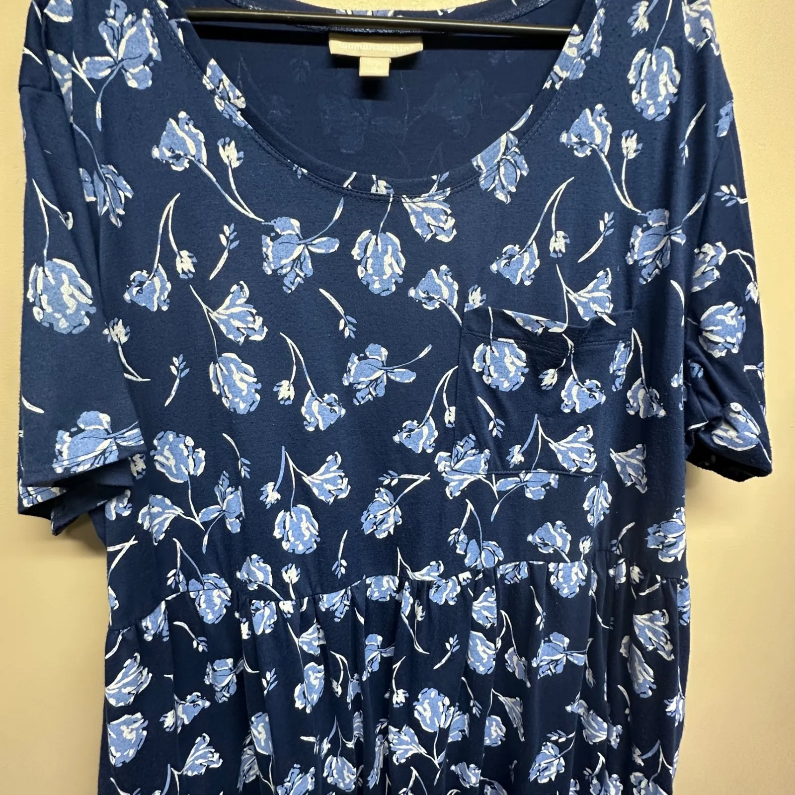 Woman Within Navy Blue Floral Print Short Sleeve Knee Length Dress Plus Size 1X - Image 3