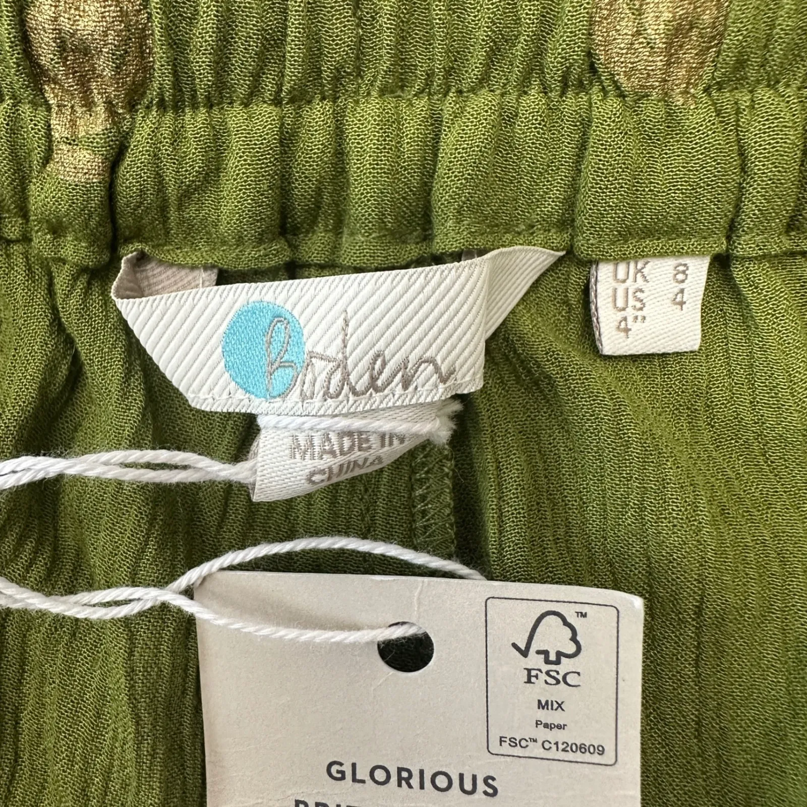 NWT Boden‎ Bembridge Short Gold Leaf Print Drawstring Waist Casual Green Women 4 - Image 10