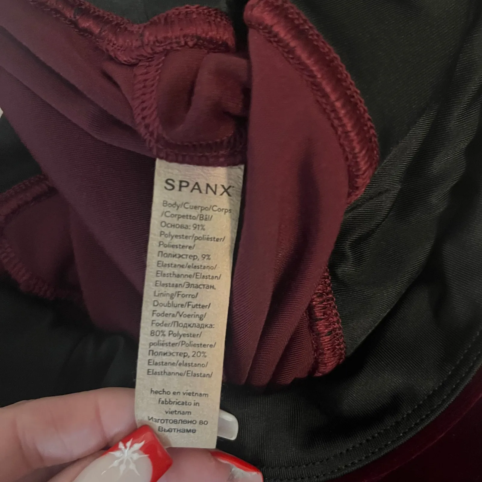 SPANX Burgundy Velvet Leggings High Waisted Stretch Pants Loungewear Large - Image 5