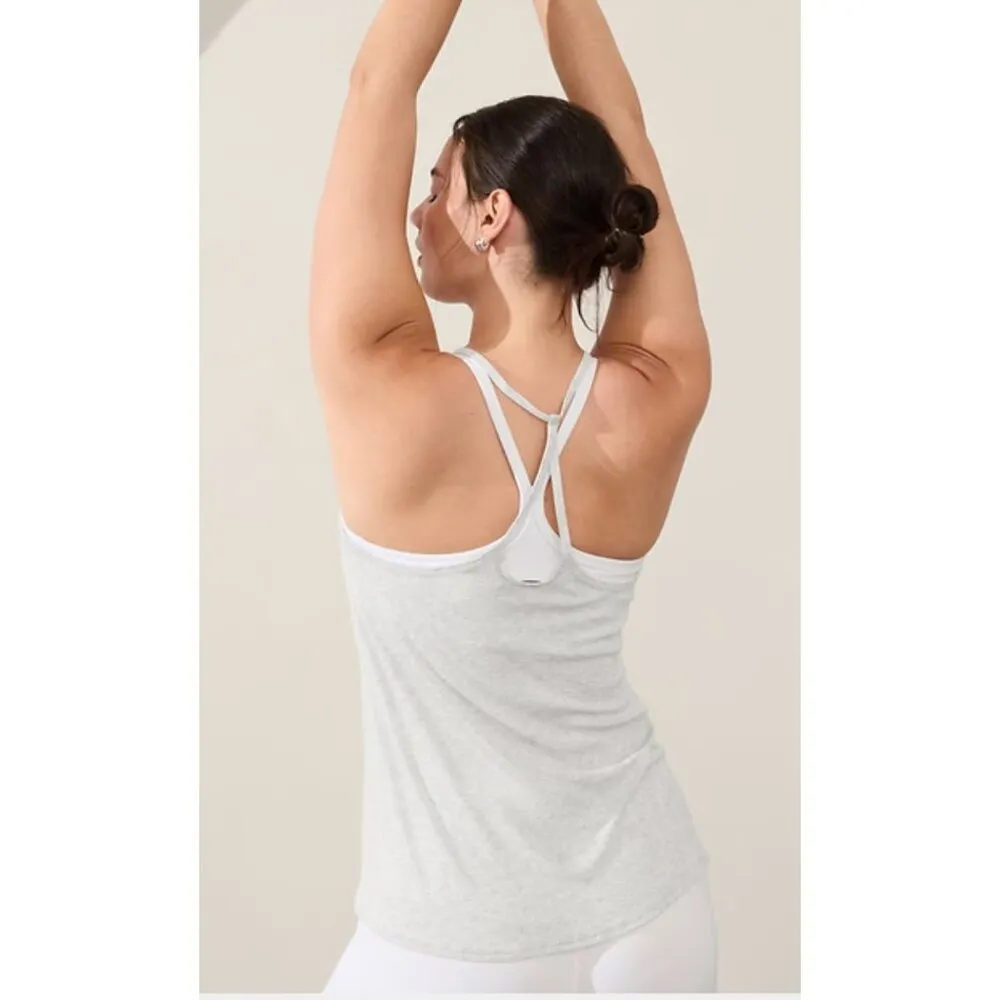 Athleta With Ease Strappy Rib Tank Top X-Small Light Grey Heather - Image 8
