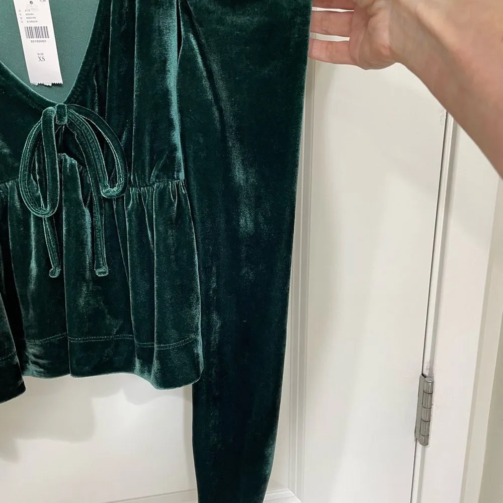 NWT Anthropologie Dark Green Maeve Velvet Babydoll top size XS, - Image 9