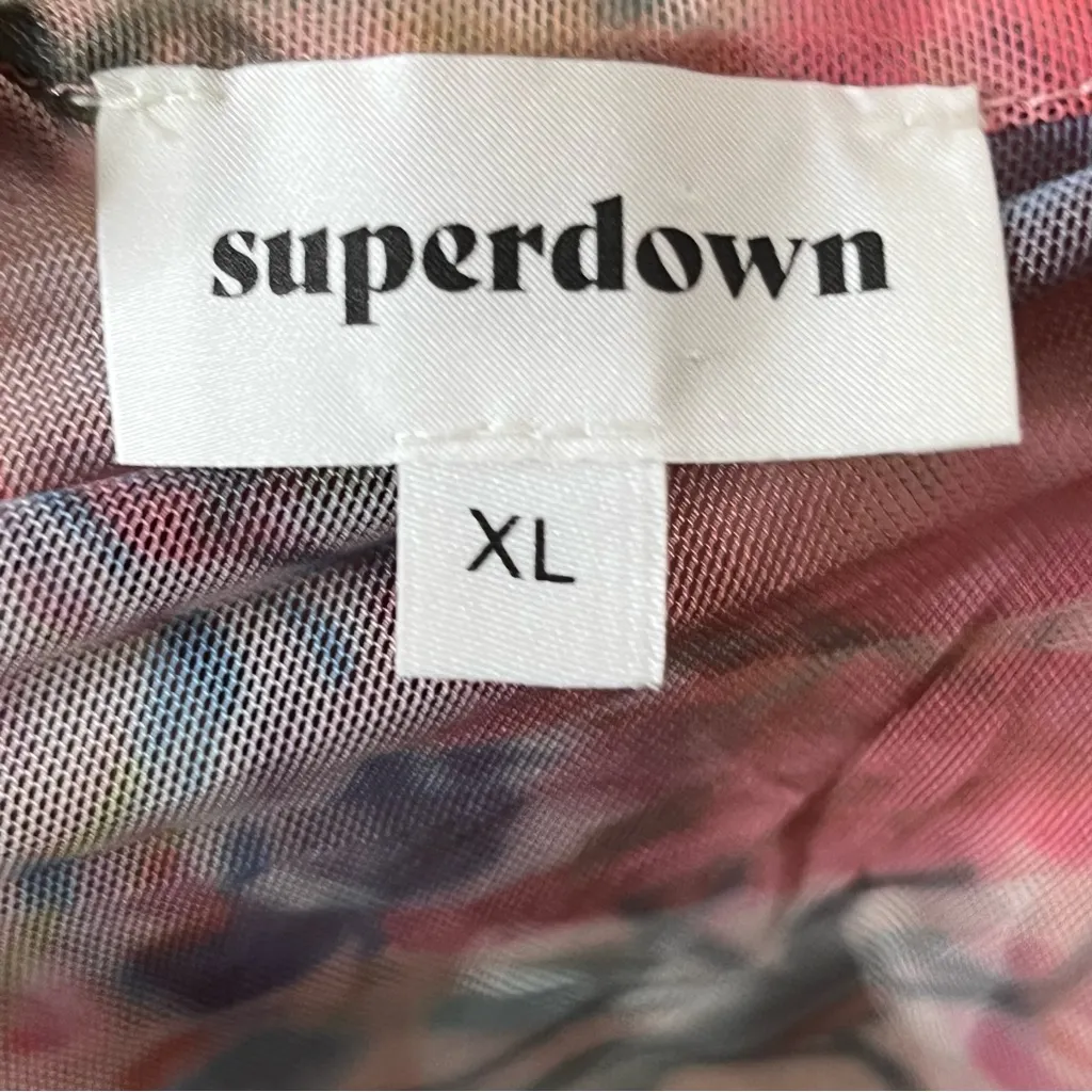 Superdown Simona Sheer Mesh Top Women’s XL Floral Pink Short Sleeve Stretch - Image 6