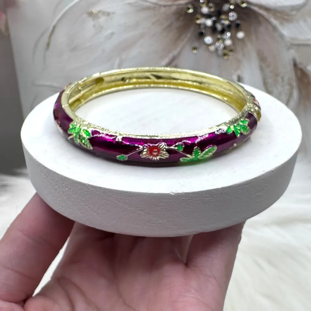 Violet Flower Enamel Cloisonne Bracelet Bangle Purple - Image 5