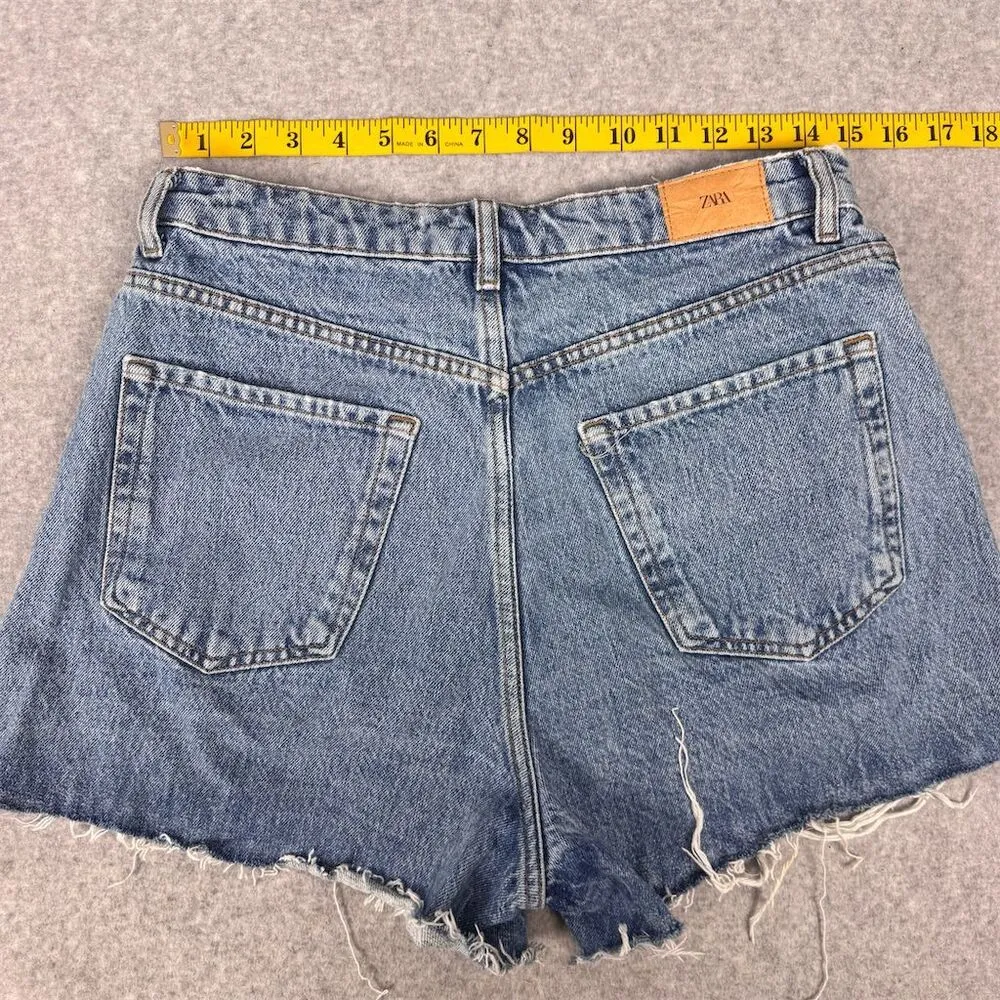Zara Women's High Waisted Distressed Denim Shorts Blue Size 8 - Image 9