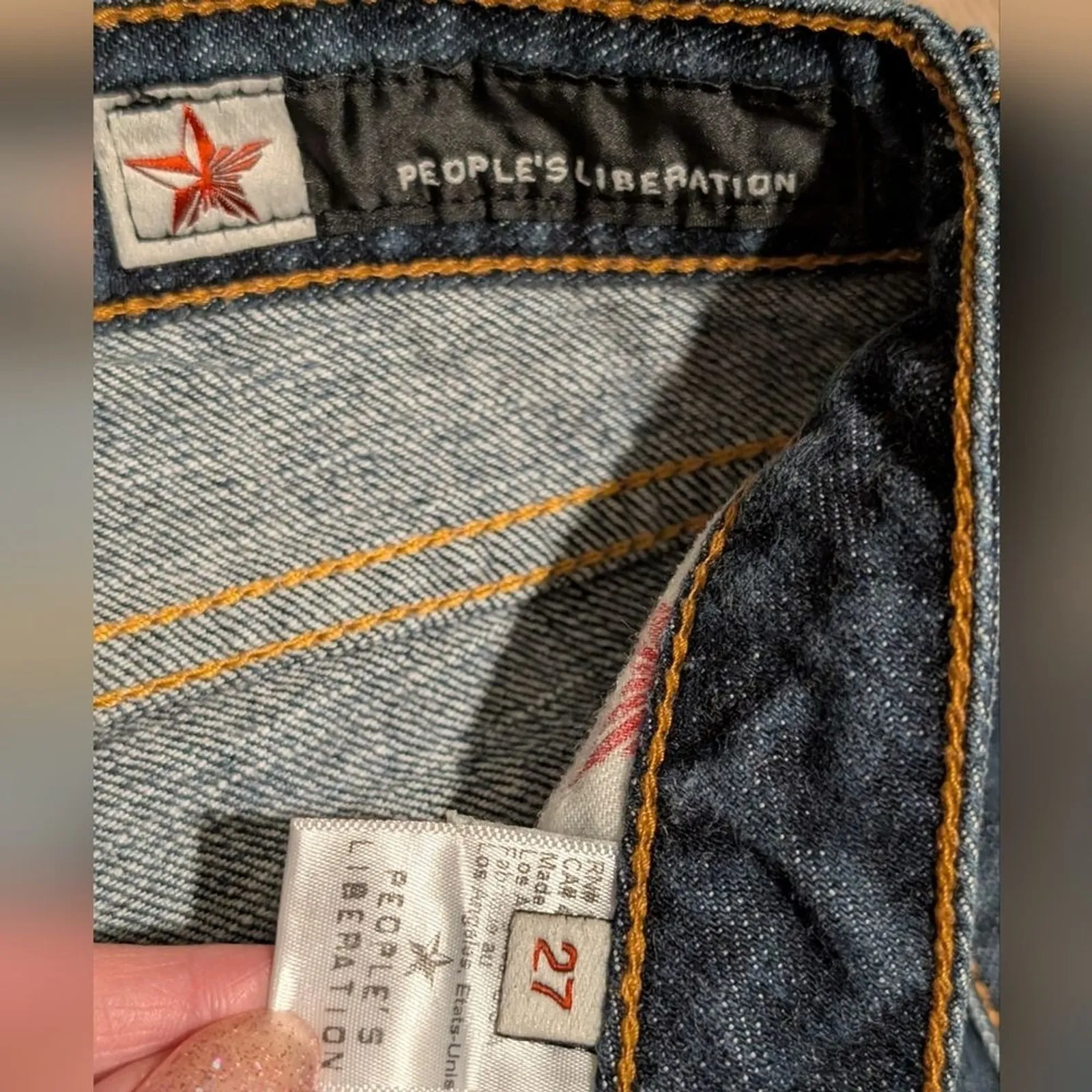 Peoples Liberation Womens 27 Bella‎ Flare Jeans Dark Faded Denim Made In USA Blue - Image 4