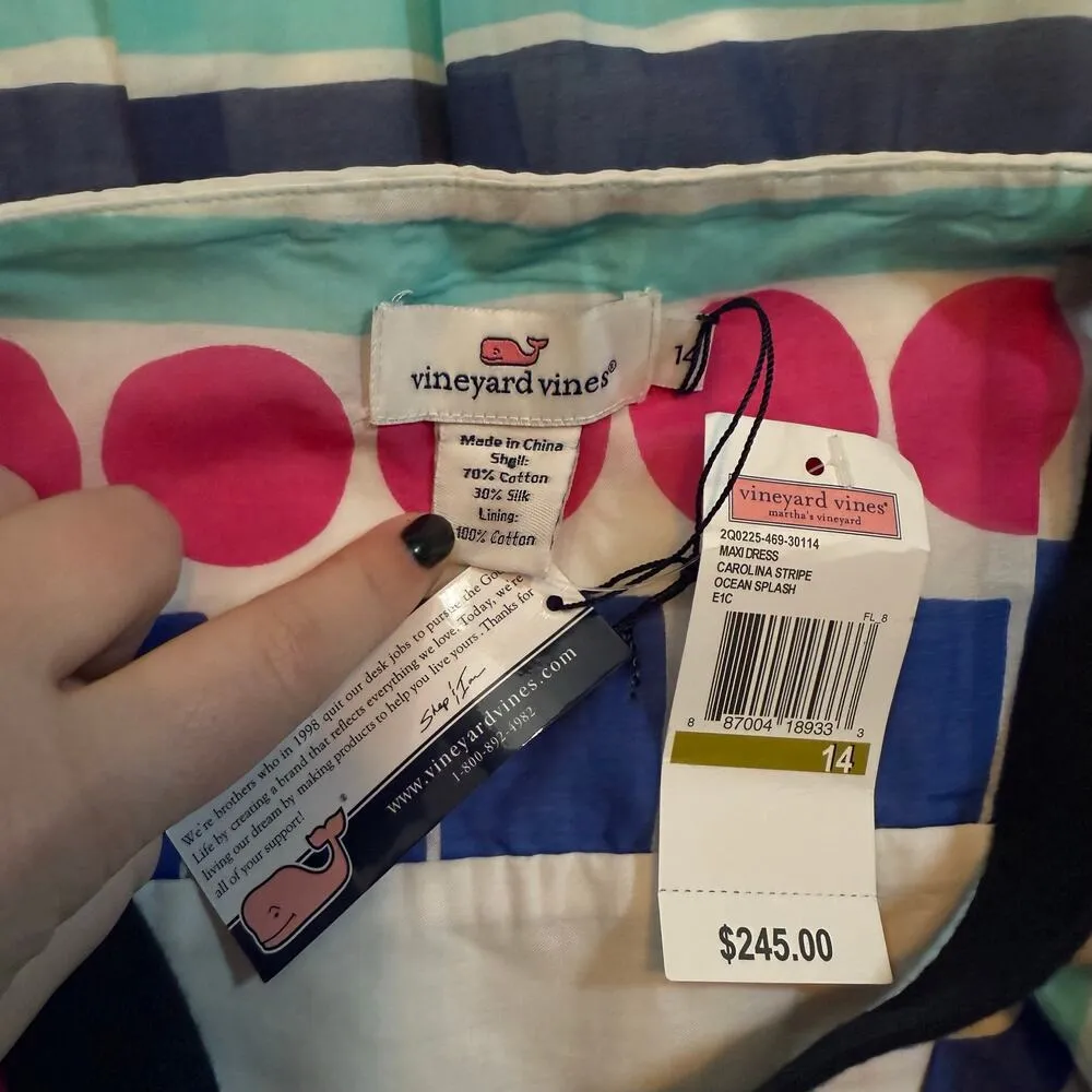 Vineyard Vines Women’s 14 Carolina Stripe Ocean Splash Maxi Dress Silk Polka Dot - Image 10