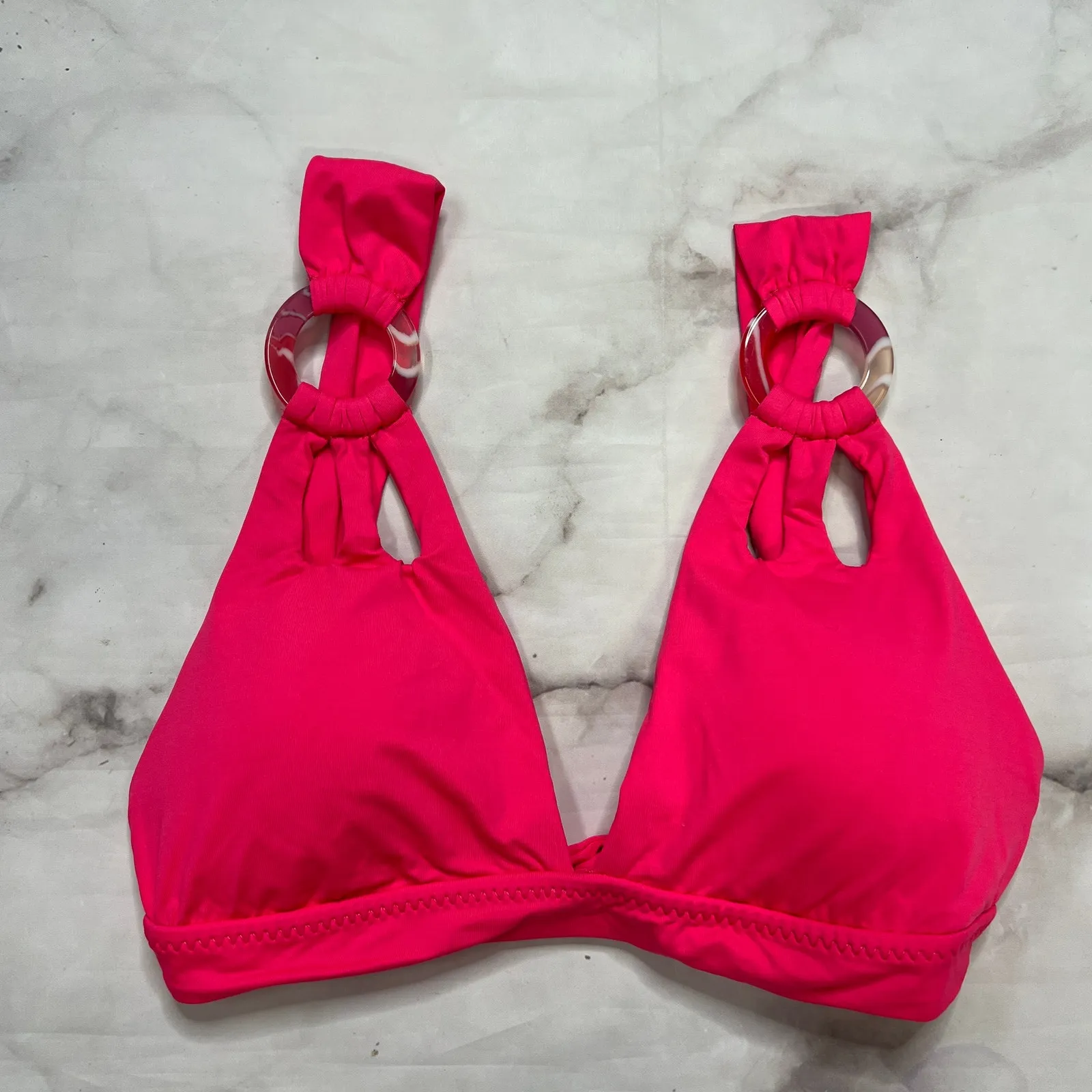 Becca Rebecca Virtue Grapefruit Pink Halter Bikini Top Skylar Ring Size S New - Image 2