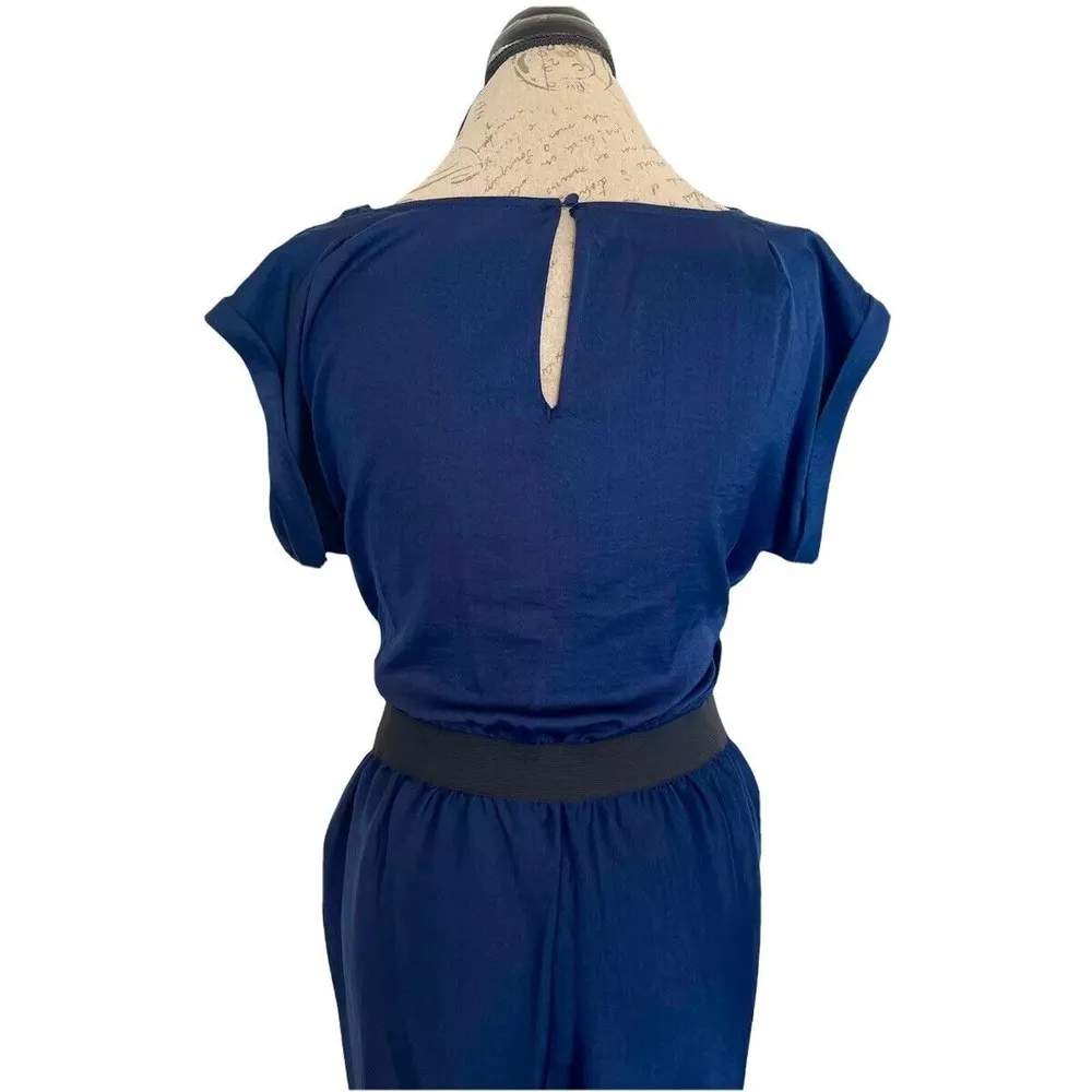 BCBGMAXAZRIA Size Medium Dress Pleated Office Wear  Rowan Navy Blue Career Wear - Image 3