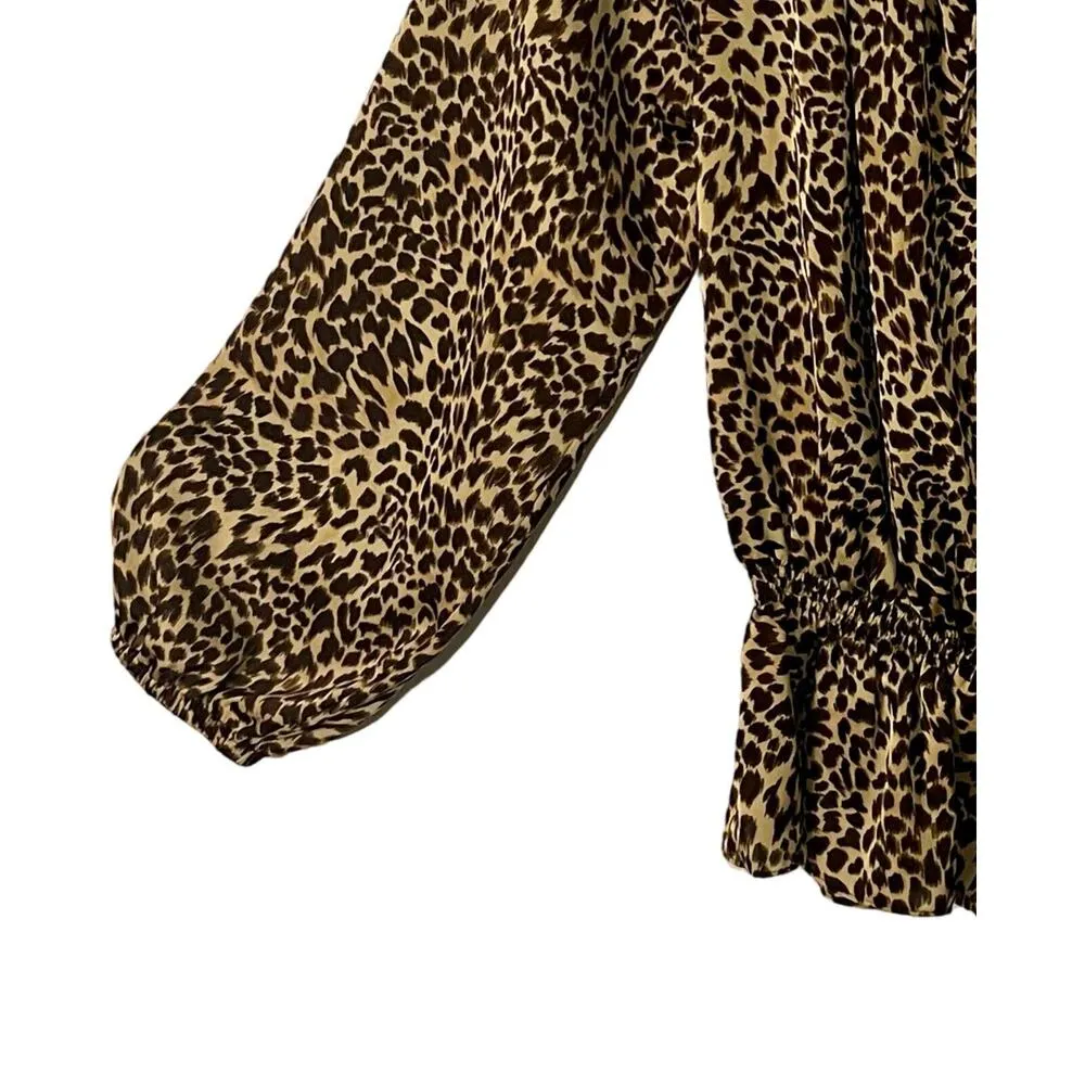 Michael Kors Top Womens Size L Long Sleeve Animal Print Pullover Peplum Round Ne - Image 6