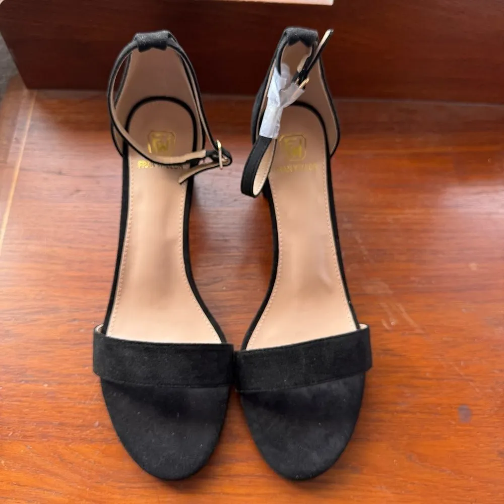 FW Fran Willor Open Toe Chunky Block Heels Ankle Strap Black Sandals 9.5 - Image 5