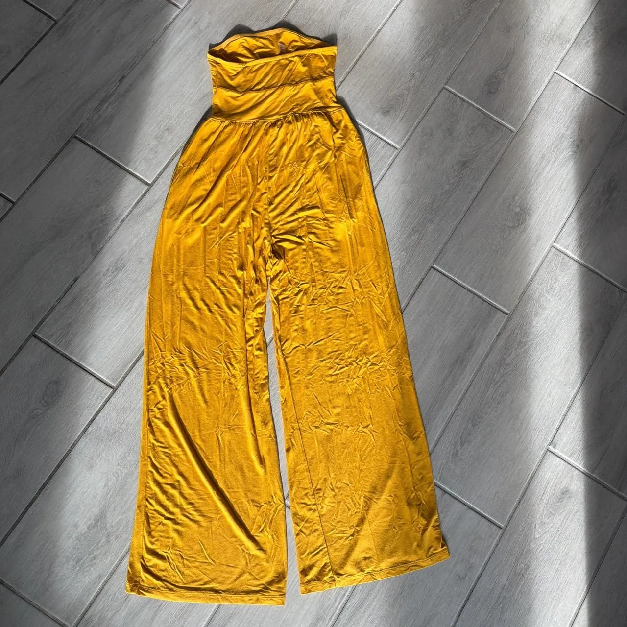 Mono B Yellow Strapless Flowy Wide Leg Jumpsuit - Image 4