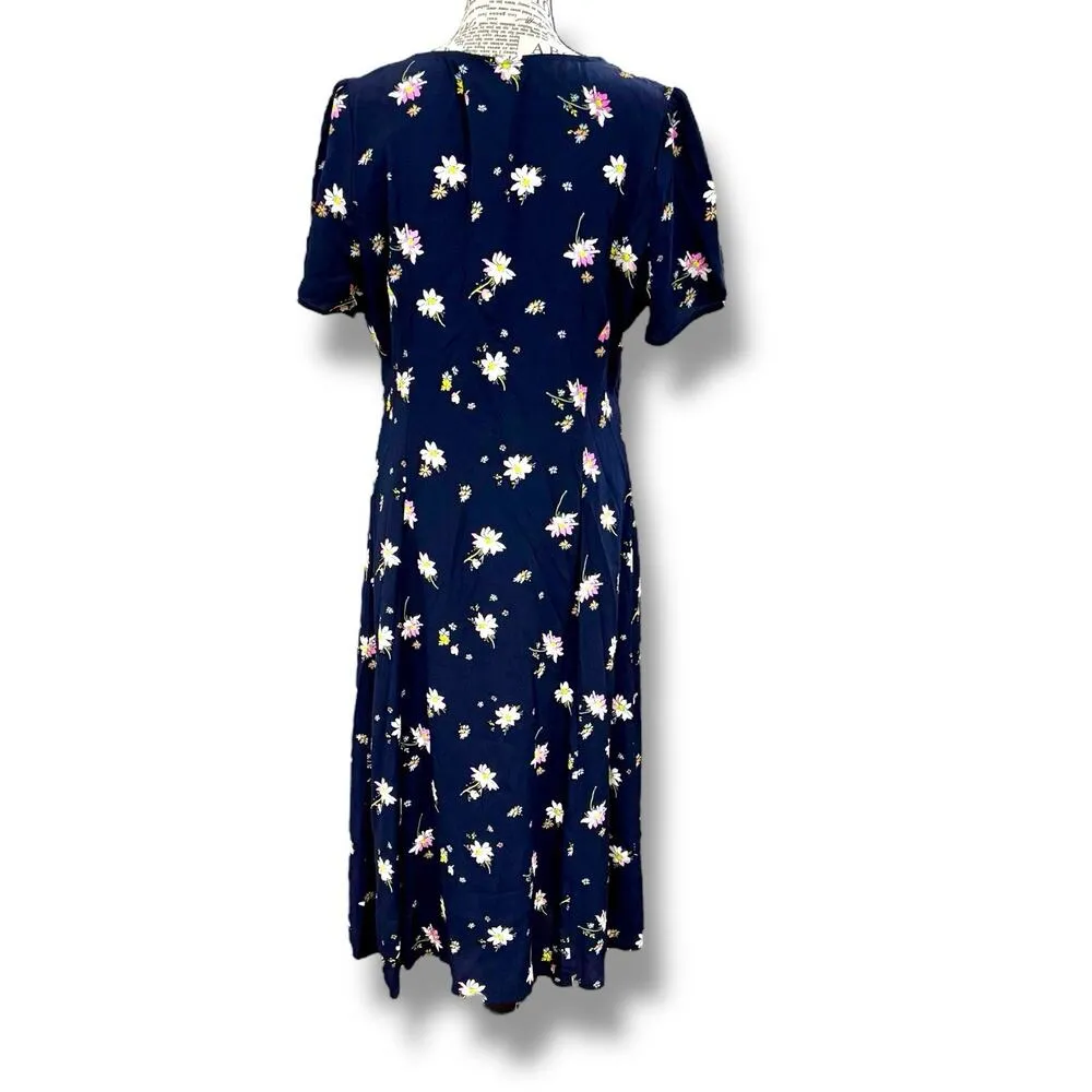 NWT Gap Size 14 Navy Floral Button-Front V-Neck Midi Dress Cottage - Image 6