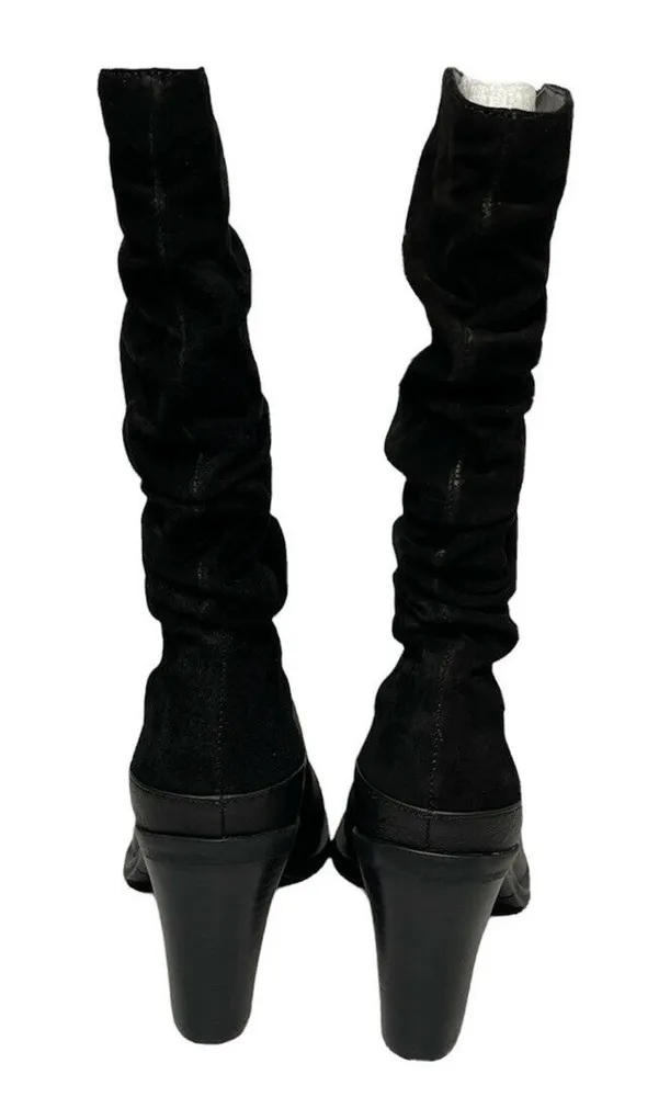 Womens Markon Danielle Black Leather Seude Slouchy Scrunched Round Toe Boots 6.5 - Image 4