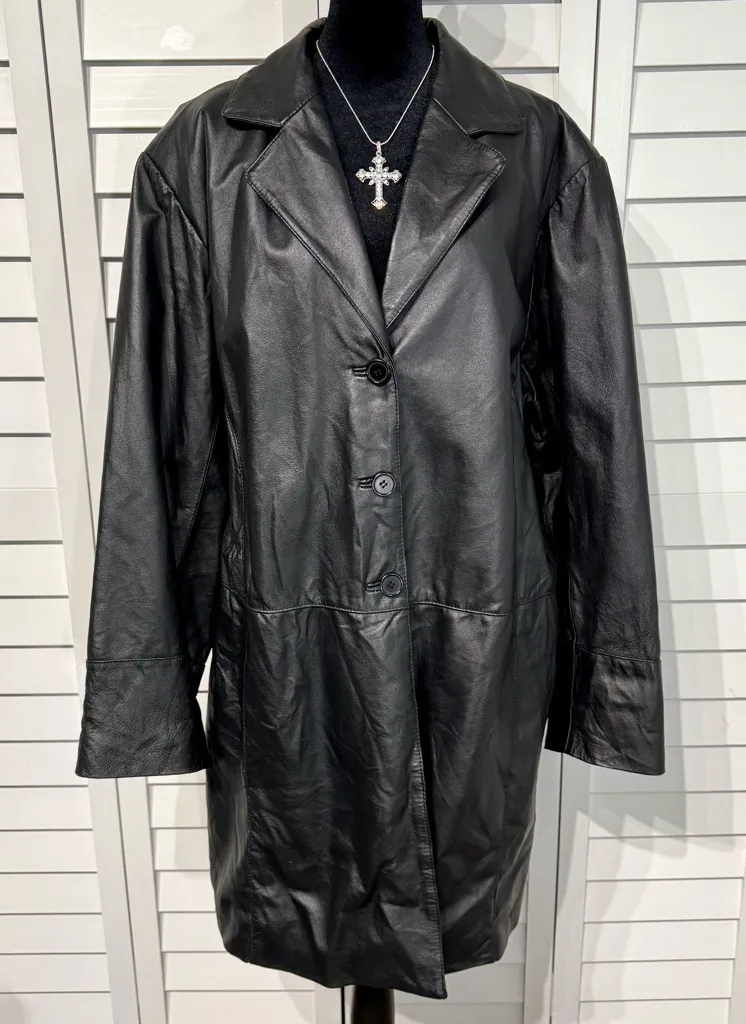 Vintage Bagatelle Genuine Leather Long Coat | L–XL | Y2K - Image 1