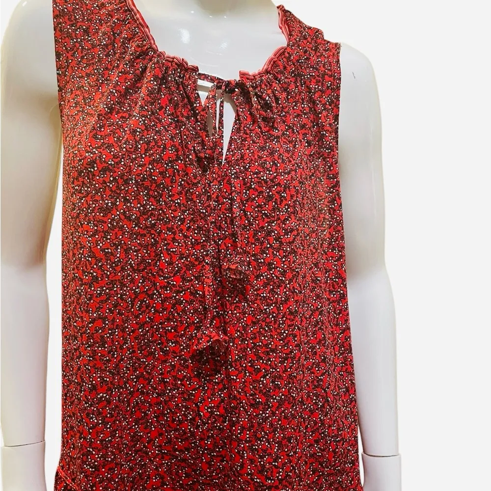 Max Studio Red Floral Print Tiered Sleeveless Flowy Tiered Shift Sundress Size 8 - Image 11