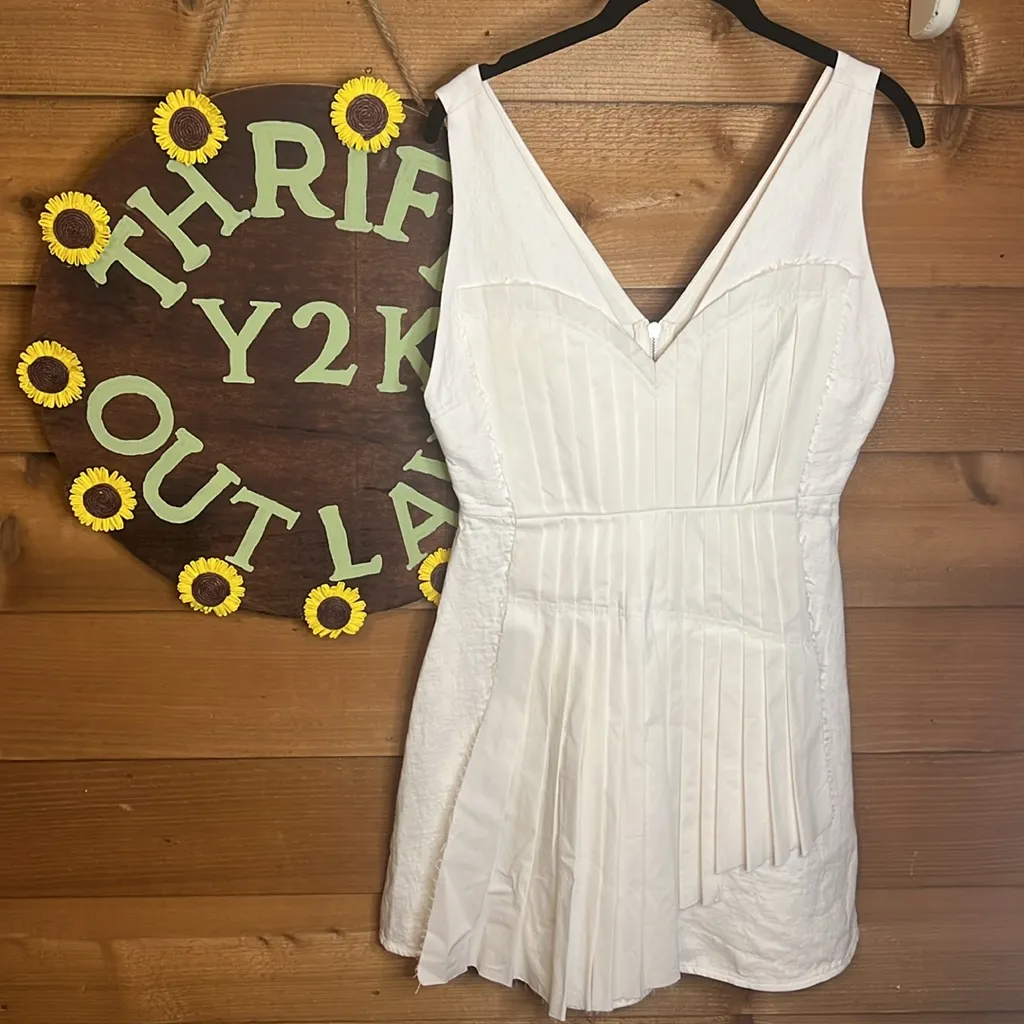 Alexis Fosetta White Linen Dress Bridal Bride Asymmetrical Midi Zip Designer - Image 5