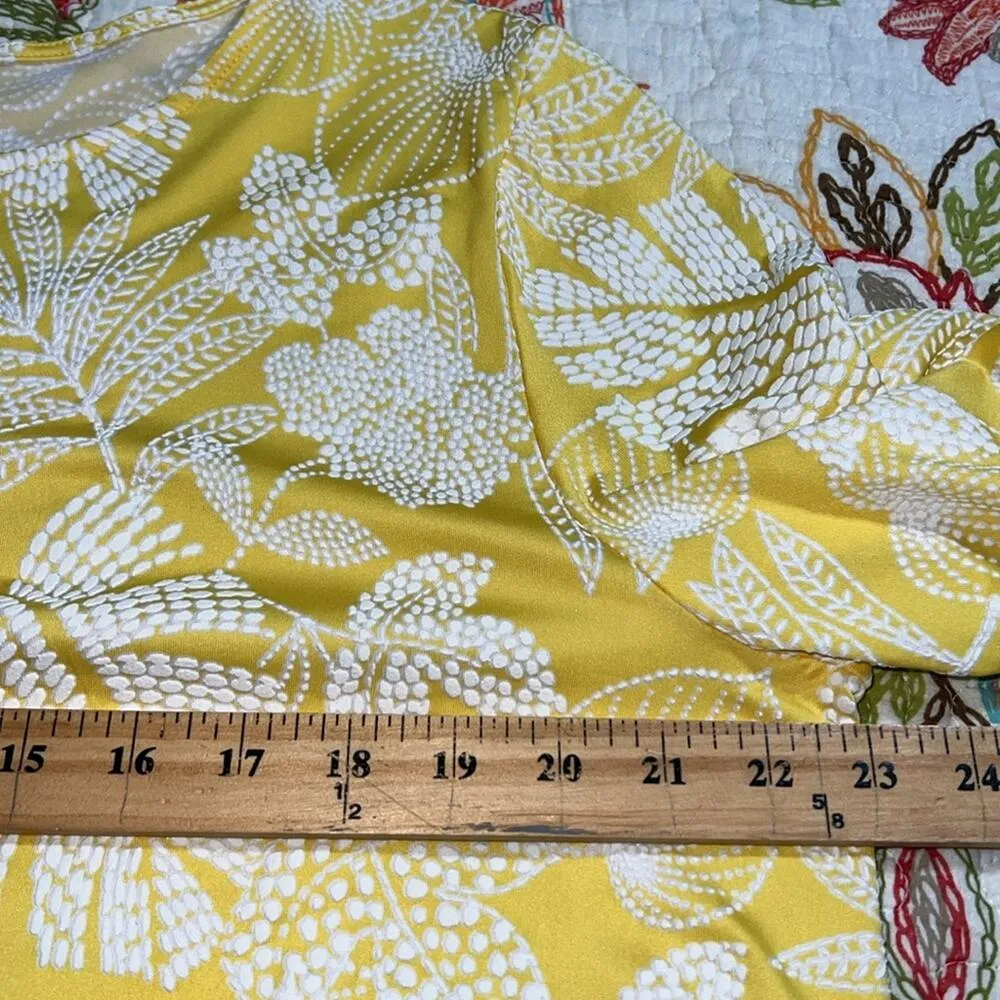 Ruby Rd. womens size XL tropical puff knit top 3/4 sleeves scoop neck fern print Yellow - Image 5