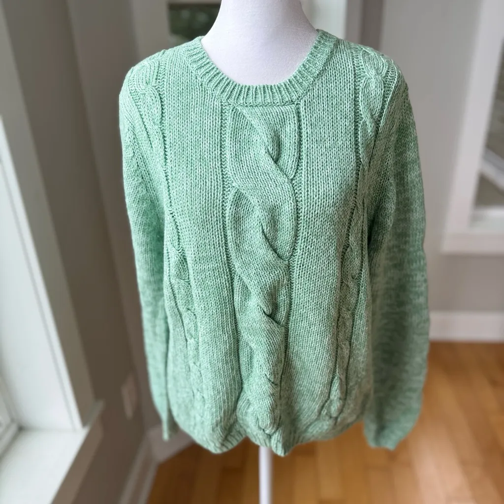 Vintage 90s Northcrest Mint Green Cableknit Ramie Cotton Sweater Size Small - Image 10