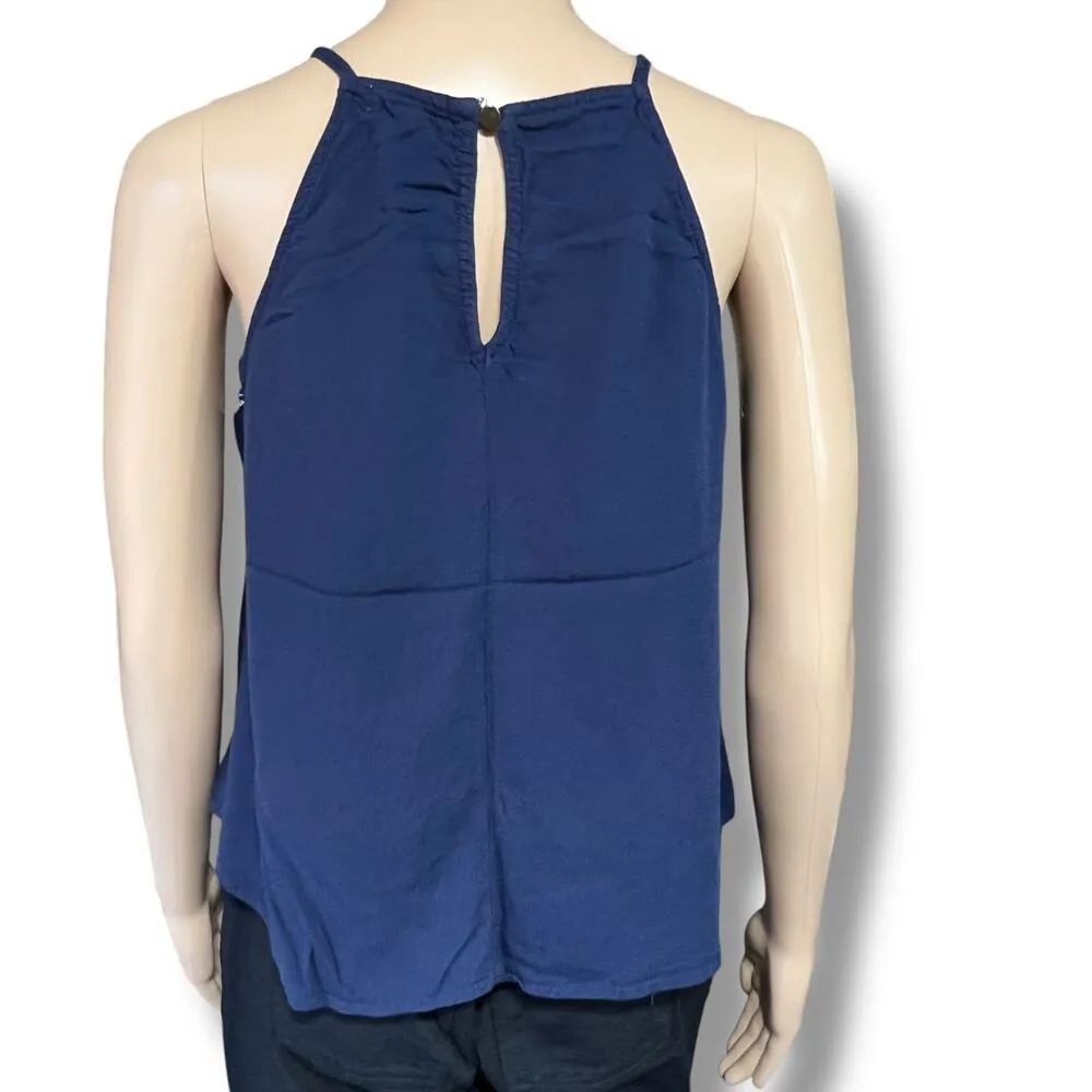 eyeshadow Womens Tank Top Embroidered Floral Design Navy Blue White Medium - Image 4