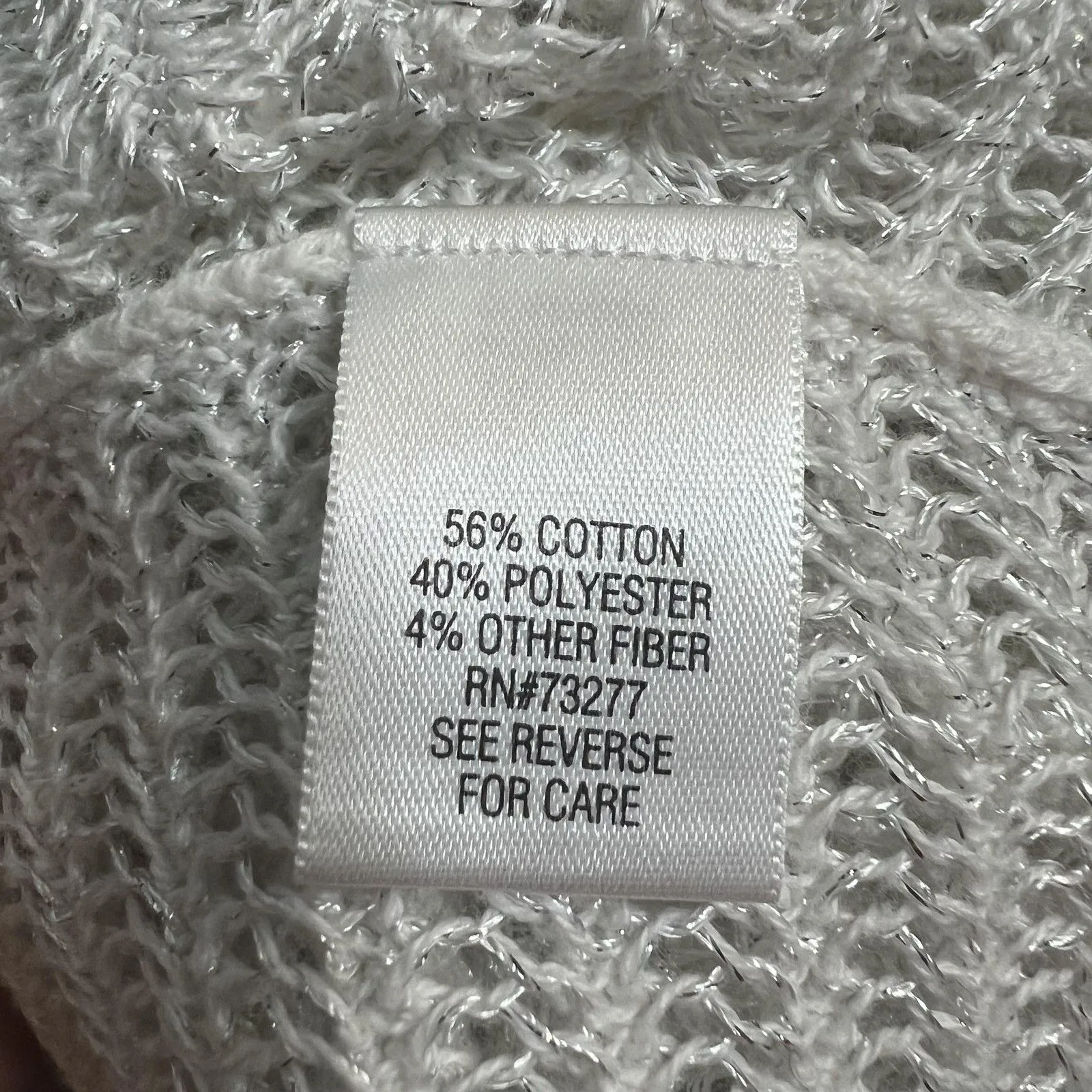 APT. 9 Sweater Womens Small Ivory Asymmetrical Hem Open Knit Tunic Top Metallic - Image 5