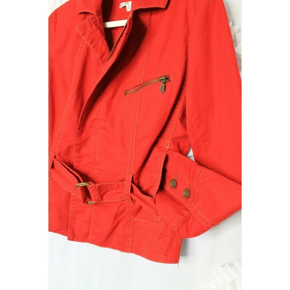 CAbi  Red First Mate Trench Jacket Style 401 Size Small Belted Zipper Front - Image 4