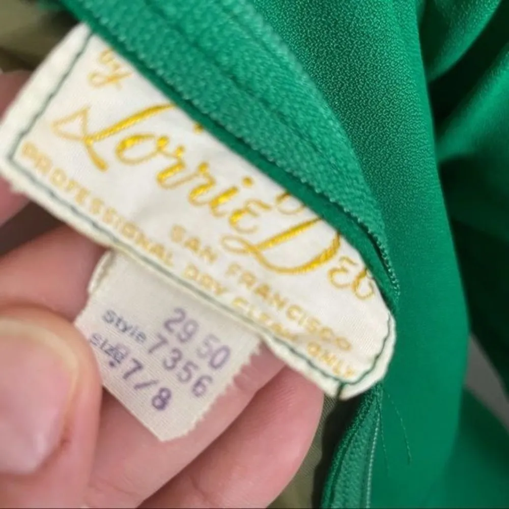 Vintage lorrie deb lace bodice Renaissance style Victorian green long sleeve lon Size 8 - Image 6