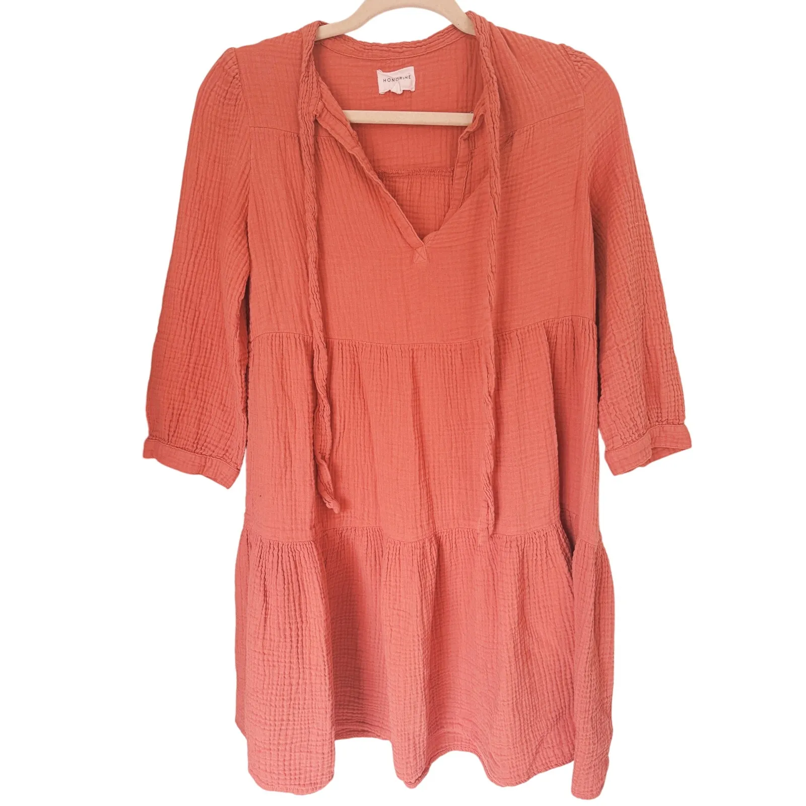 Honorine Cottagecore Gauze Tiered Shirt Dress S Pink Boho Whimsical Indie Folk - Image 2