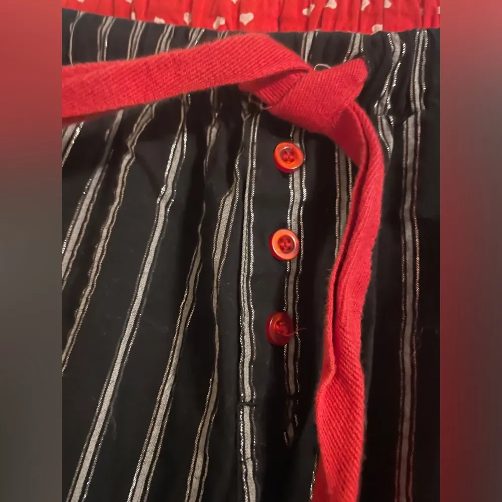 Blu Chic Lounge Black Silver Striped Cotton Lounge Pants Red Tie Size Med Sleep - Image 4