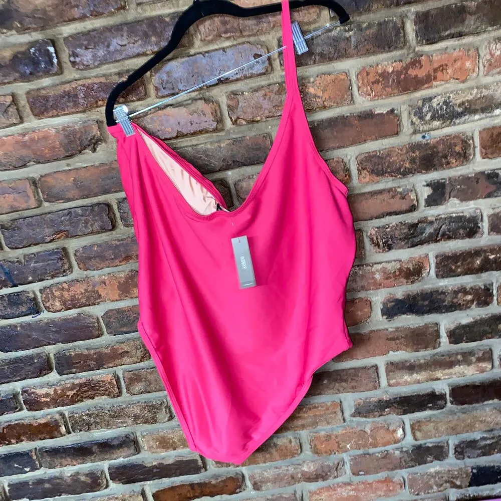New J. Crew Pink Ribbed One Shoulder One-Piece Swim Bathing Suit Women's Size 24 - Image 5